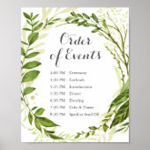 Green Wedding Order of Events Sign Rustic Greenery ポスター (正面)
