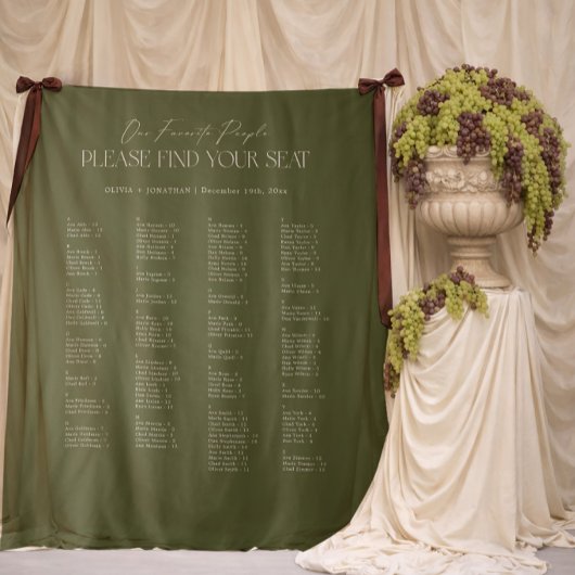 Green Wedding Seating Chart Alphabetical Fabric タペストリー