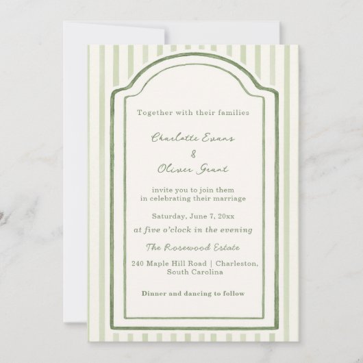Green Wedding Striped Invitation 招待状 (正面)
