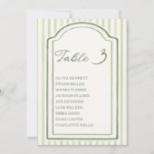 Green Wedding Striped Table Seating Chart Cards 招待状 (正面)