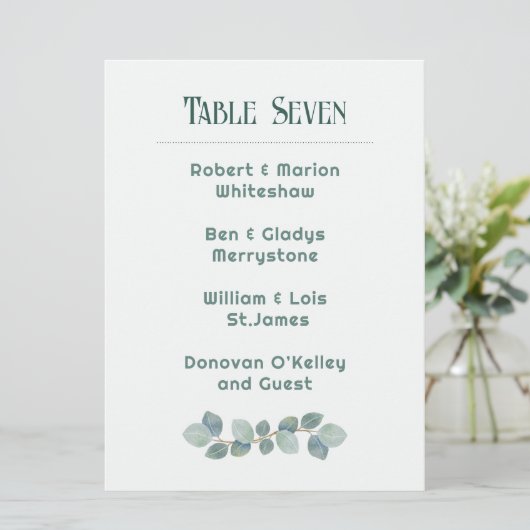 Green Wedding Table Number List of Names プログラム (スタンド正面)