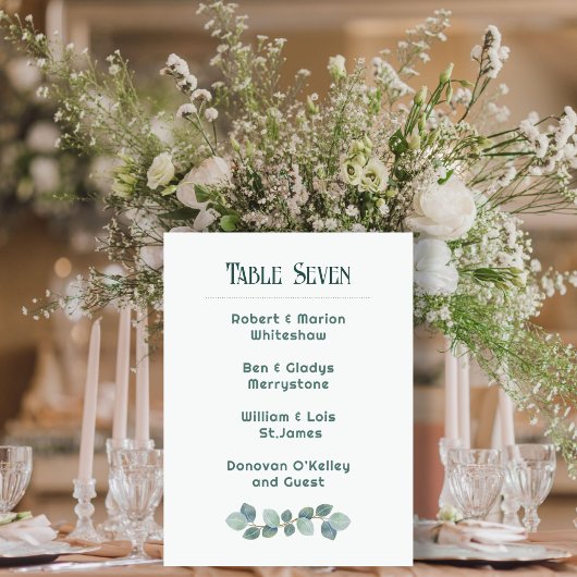 Green Wedding Table Number List of Names プログラム