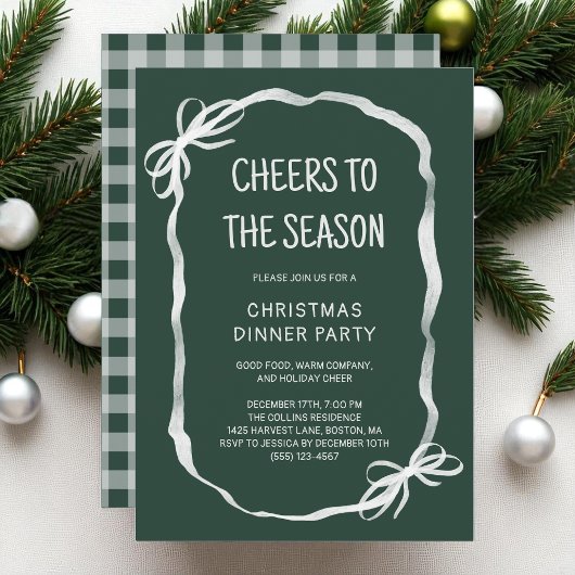 Green Whimsical Hand Drawn Christmas Dinner Party 招待状