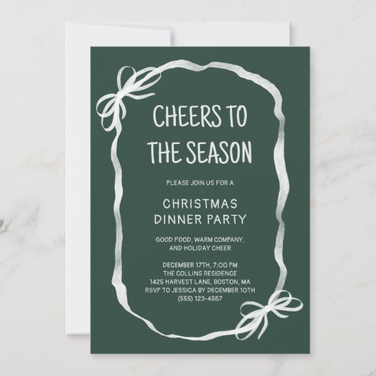 Green Whimsical Hand Drawn Christmas Dinner Party 招待状 (正面)
