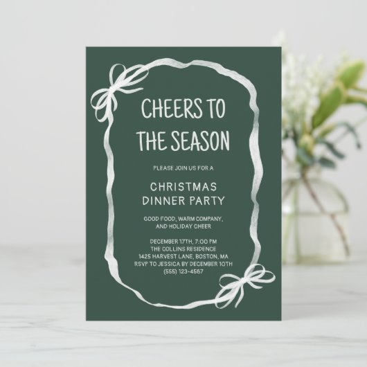 Green Whimsical Hand Drawn Christmas Dinner Party 招待状 (スタンド正面)