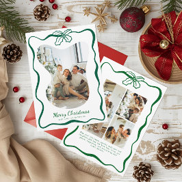 Green Whimsical Photo Doodle Poinsettia Christmas シーズンカード