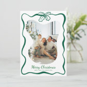 Green Whimsical Photo Doodle Poinsettia Christmas シーズンカード (スタンド正面)