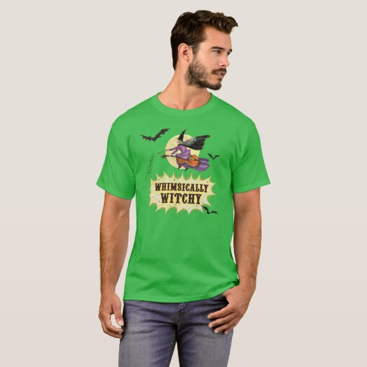 GREEN Whimsically Witchy Basic-T、QRコード付き Tシャツ (正面フル)