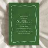 Green Whimsy Wavy Border Modern Script Baby Shower 招待状