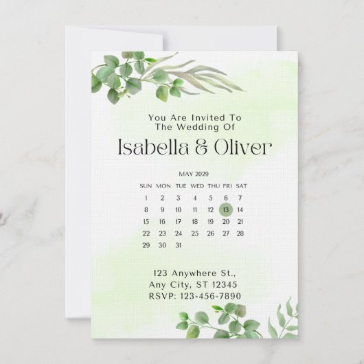 Green & White Botanical Wedding invitation 招待状 (正面)