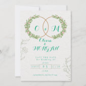 Green & White Botanical Wedding Invite 招待状 (正面)