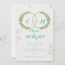 Green & White Botanical Wedding Invite 招待状