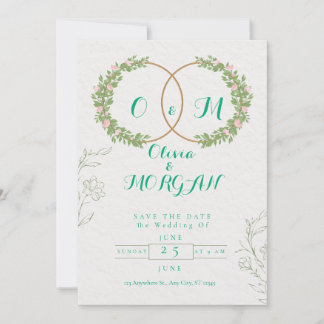 Green & White Botanical Wedding Invite 招待状