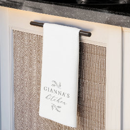 Green & White Botanical Your Name's Kitchen キッチンタオル