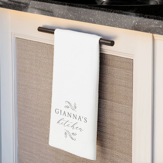 Green & White Botanical Your Name's Kitchen キッチンタオル