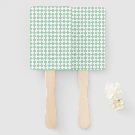 Green White Checker Diamond Pattern ハンドファン (正面&裏面)