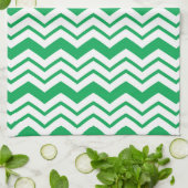 Green White Chevron Zigzag Pattern Design  キッチンタオル (折り畳み)