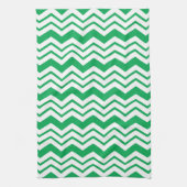 Green White Chevron Zigzag Pattern Design  キッチンタオル (縦)