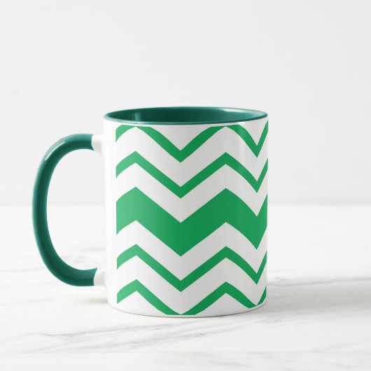 Green White Chevron Zigzag Pattern Design  マグカップ (左)