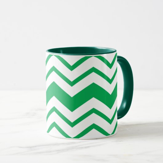 Green White Chevron Zigzag Pattern Design  マグカップ (正面右)