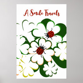 Green & White Clover Lady Bug A Smile Travels ポスター