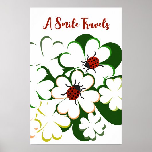 Green & White Clover Lady Bug A Smile Travels ポスター (正面)