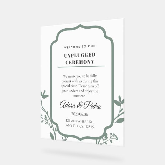 Green & White Elegant Wedding アクリルサイン (傾斜)