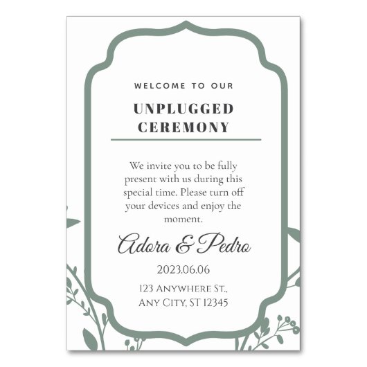 Green & White Elegant Wedding テーブルナンバー (正面)