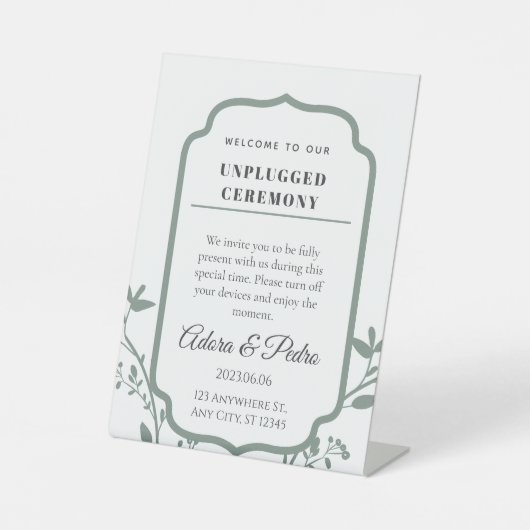 Green & White Elegant Wedding Pedestal Sign  台座サイン (正面)