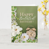 Green White Floral Botanical Belated Birthday Card カード (黄色い花)