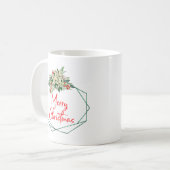 Green White Floral Merry Christmas Coffee Mug  コーヒーマグカップ (正面左)