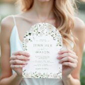 Green White Flowers Eucalyptus Rose Peony Wedding 招待状