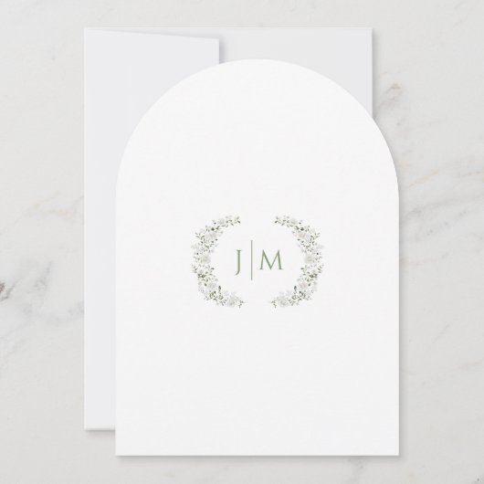 Green White Flowers Eucalyptus Rose Peony Wedding 招待状 (裏面)