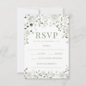 Green White Flowers Eucalyptus Wedding RSVP cards (正面)