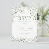 Green White Flowers Eucalyptus Wedding RSVP cards (スタンド正面)