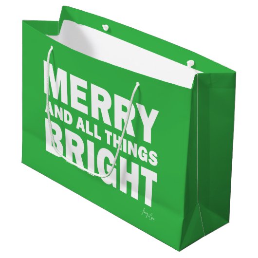 Green & White Gift Bag | Merry & All Things Bright ラージペーパーバッグ (正面アングル)