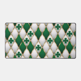 GREEN WHITE GOLD IRISH TUFTED LOOK SHAMROCKS デスクマット