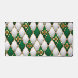 GREEN WHITE GOLD IRISH TUFTED LOOK SHAMROCKS デスクマット