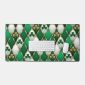 GREEN WHITE GOLD IRISH TUFTED LOOK SHAMROCKS デスクマット (キーボード&マウス)