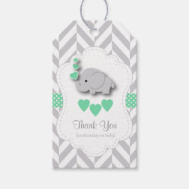 Green, White Gray Elephant Baby Shower Thank You ギフトタグ