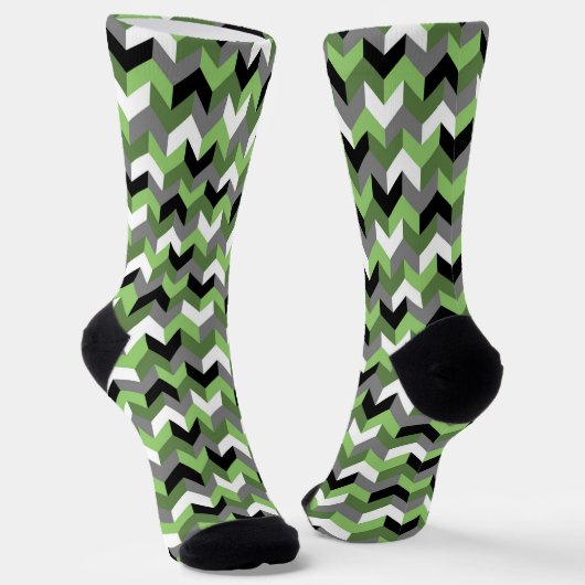 Green, White, Grey and Black Chevron Arrow ソックス (傾斜あり)