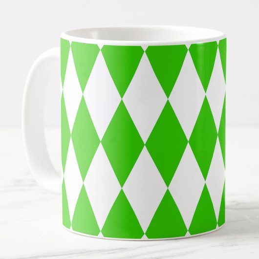 Green White Harlequin Diamonds Checkers Design  コーヒーマグカップ