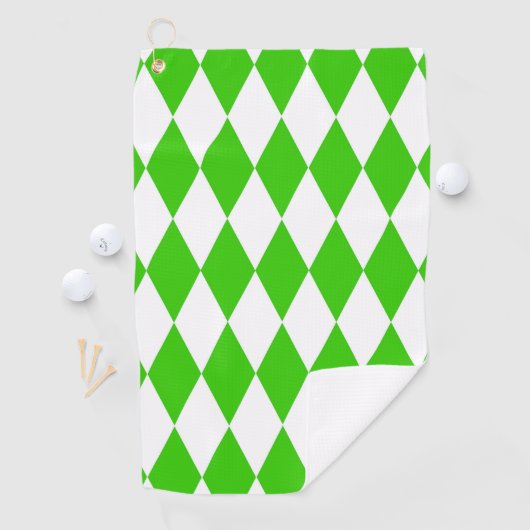 Green White Harlequin Diamonds Checkers Design  ゴルフタオル (インサイチュ)