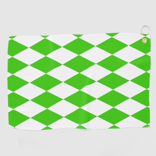 Green White Harlequin Diamonds Checkers Design  ゴルフタオル (横)