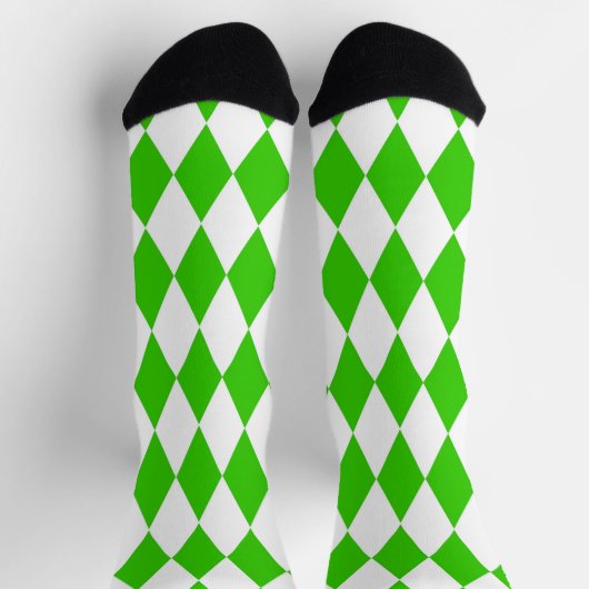Green White Harlequin Diamonds Checkers Design  ソックス (上部)