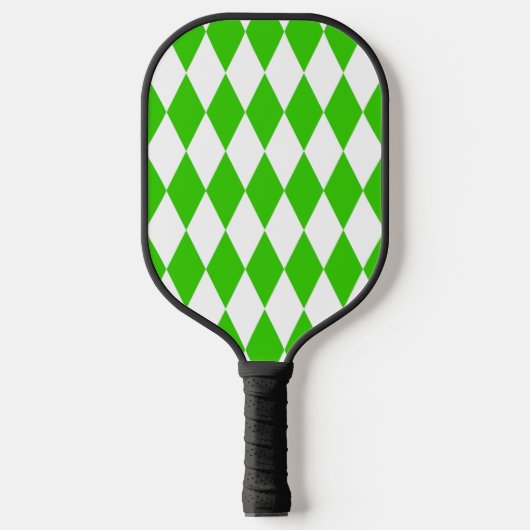 Green White Harlequin Diamonds Checkers Design  ピックルボールラケット (正面)
