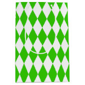 Green White Harlequin Diamonds Checkers Design  ミディアムペーパーバッグ (正面)