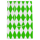 Green White Harlequin Diamonds Checkers Design  ミディアムペーパーバッグ (裏面)