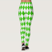 Green White Harlequin Diamonds Checkers Design  レギンス (裏面)