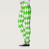 Green White Harlequin Diamonds Checkers Design  レギンス (左)